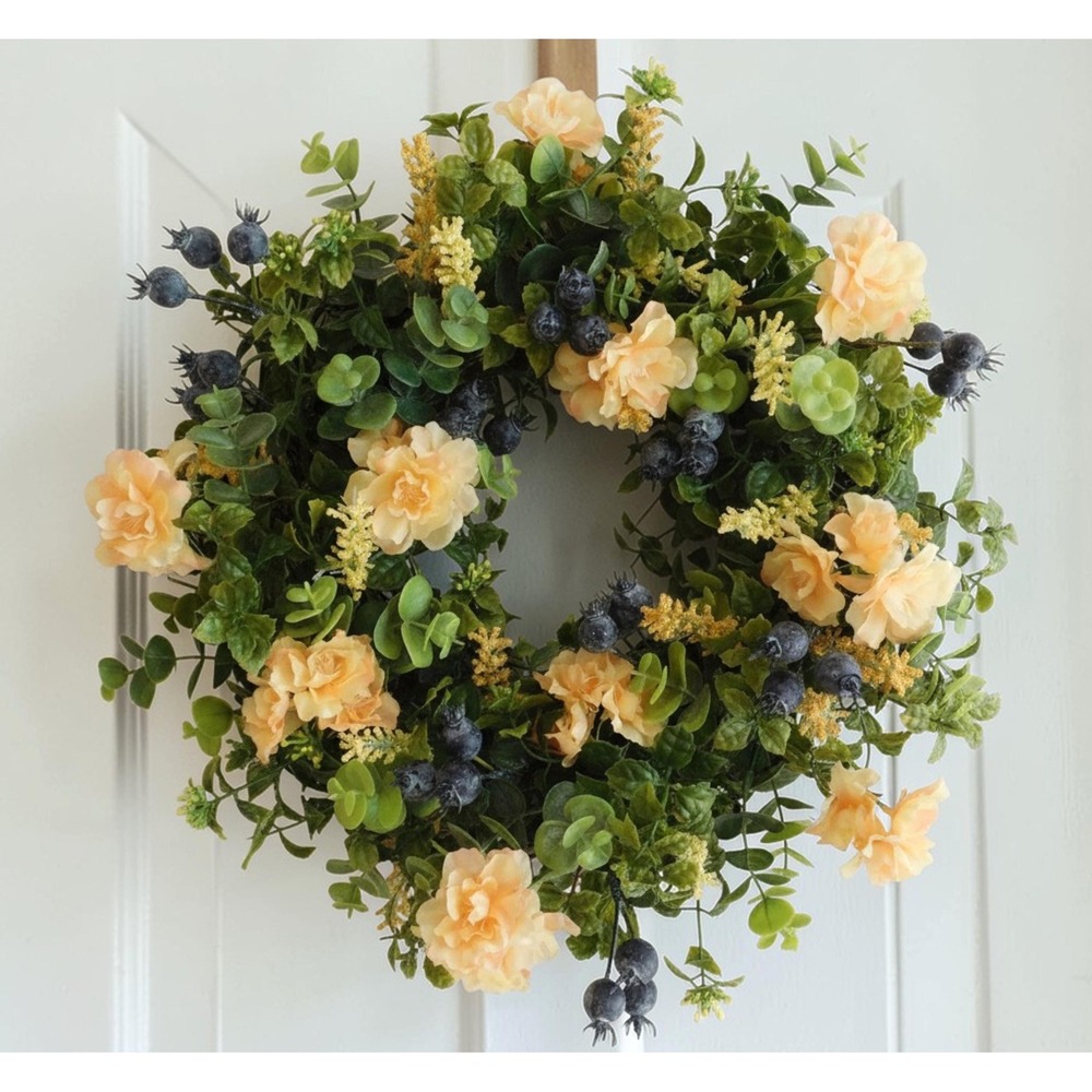 Peach Blossom Blueberry Small Wreath, Cabinet Door, Pantry Door, Kitchen Decor‎